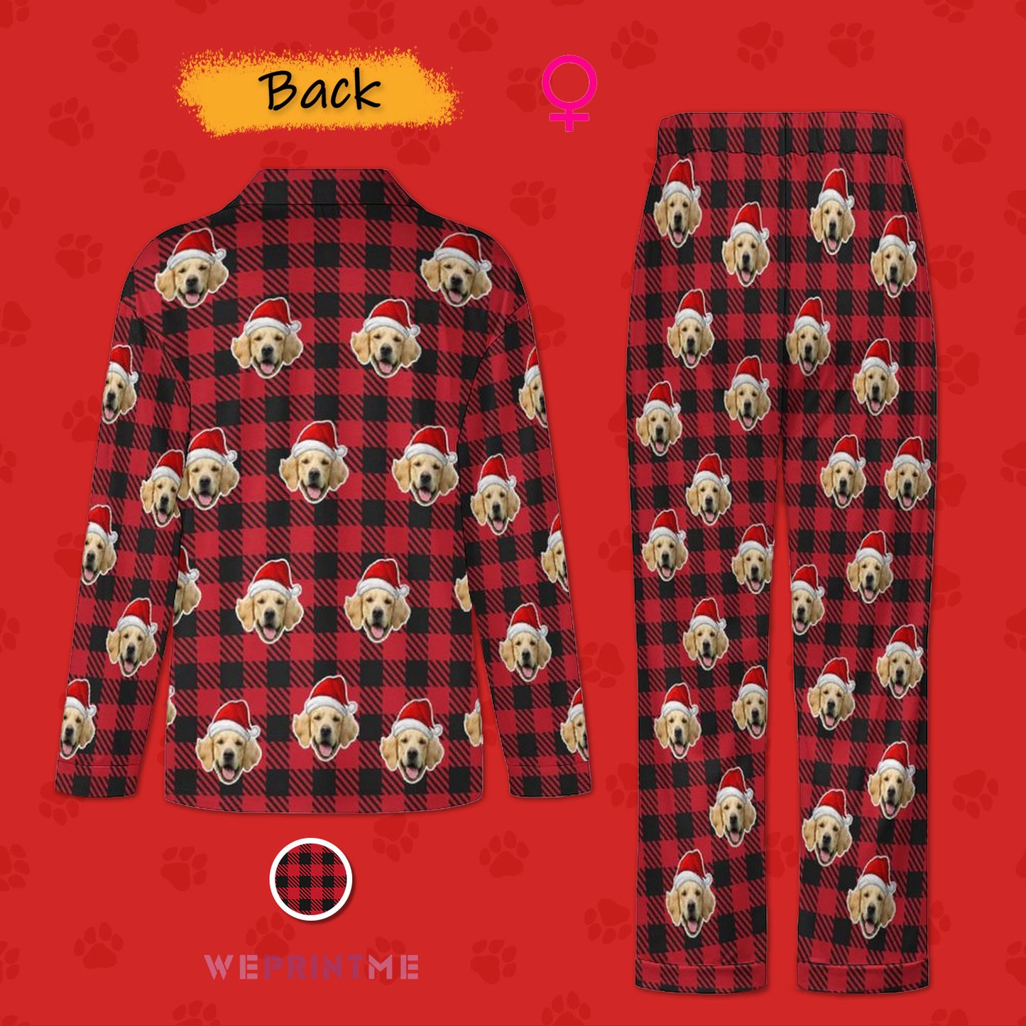 Custom Pet Face Pajamas Santa Red Plaid Couple Matching Christmas Pajamas