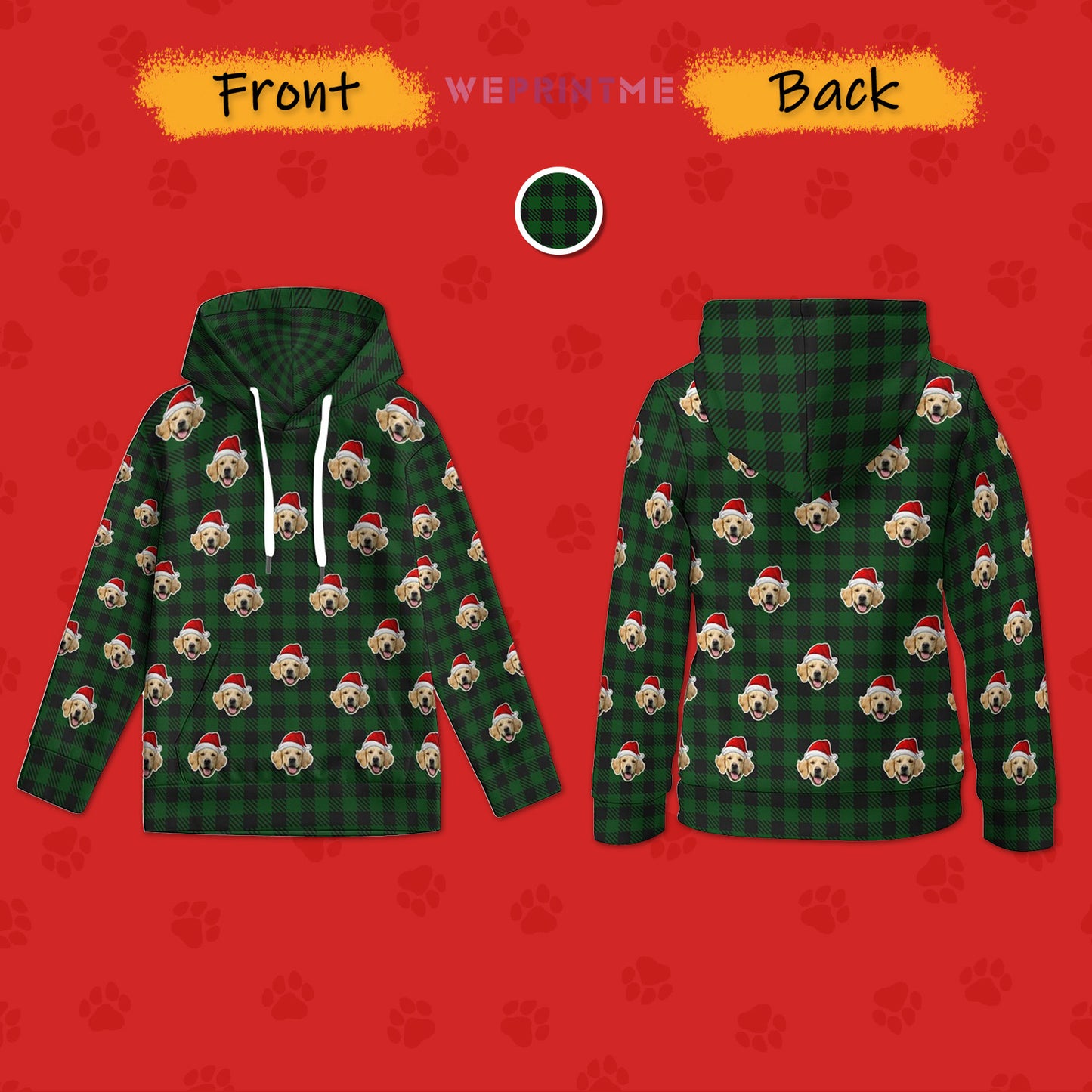 Custom Pet Face Hoodies Santa Red Plaid Hoodies For Kids