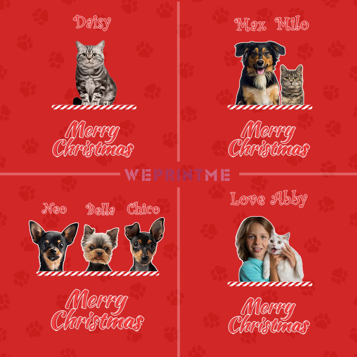 Custom Pet Face Candy Pets Christmas Pajama Set