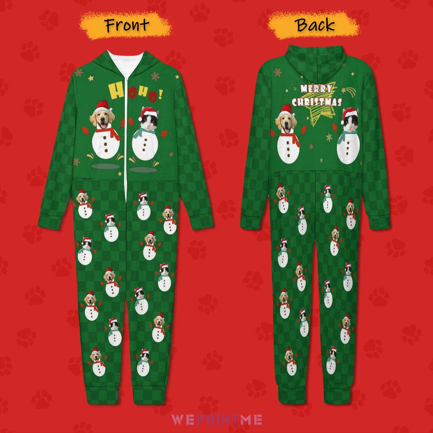 Custom Pet Face Snow Man Pet Kid's Flannel Onesies-Front and Back-WEPRINTME