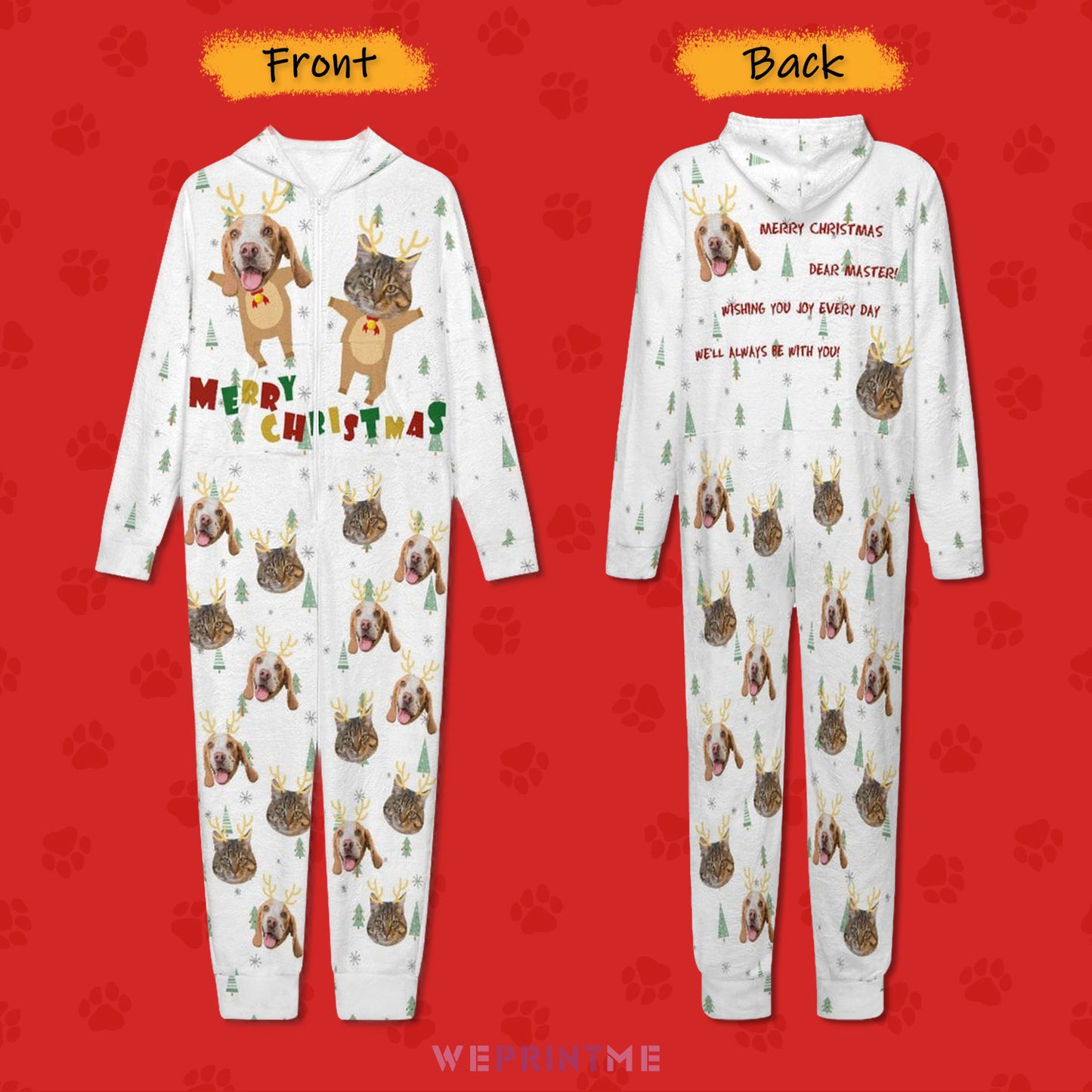 Custom Pet Face Deer Antler Pet Kid's Flannel Onesies-Front and Back-WEPRINTME