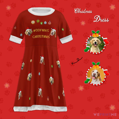 Custom Pet Face Woofmas Girls Christmas Dress-Main-WEPRINTME