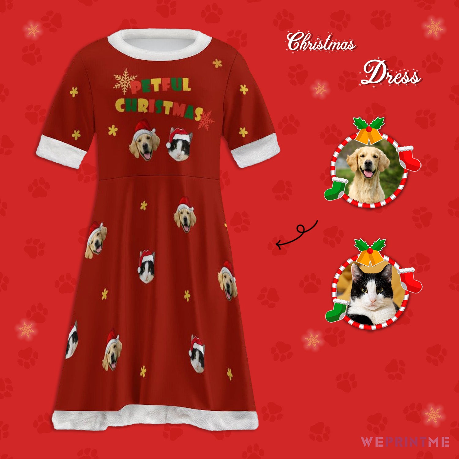 Custom Pet Face Petful Girls Christmas Dress-Main-WEPRINTME