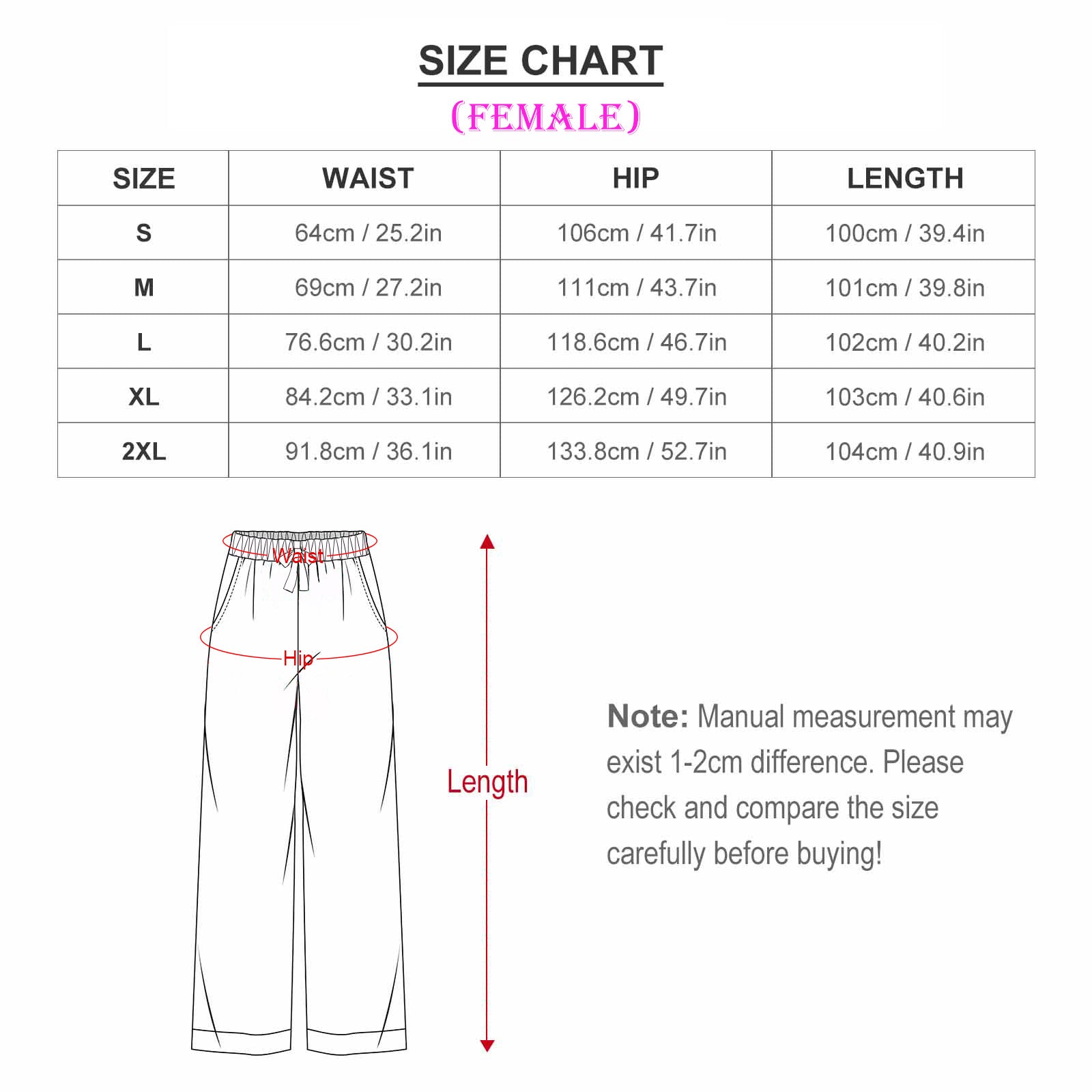 Female V-Neck Long Sleeve Pajamas Size Chart-Pants-WEPRINTME