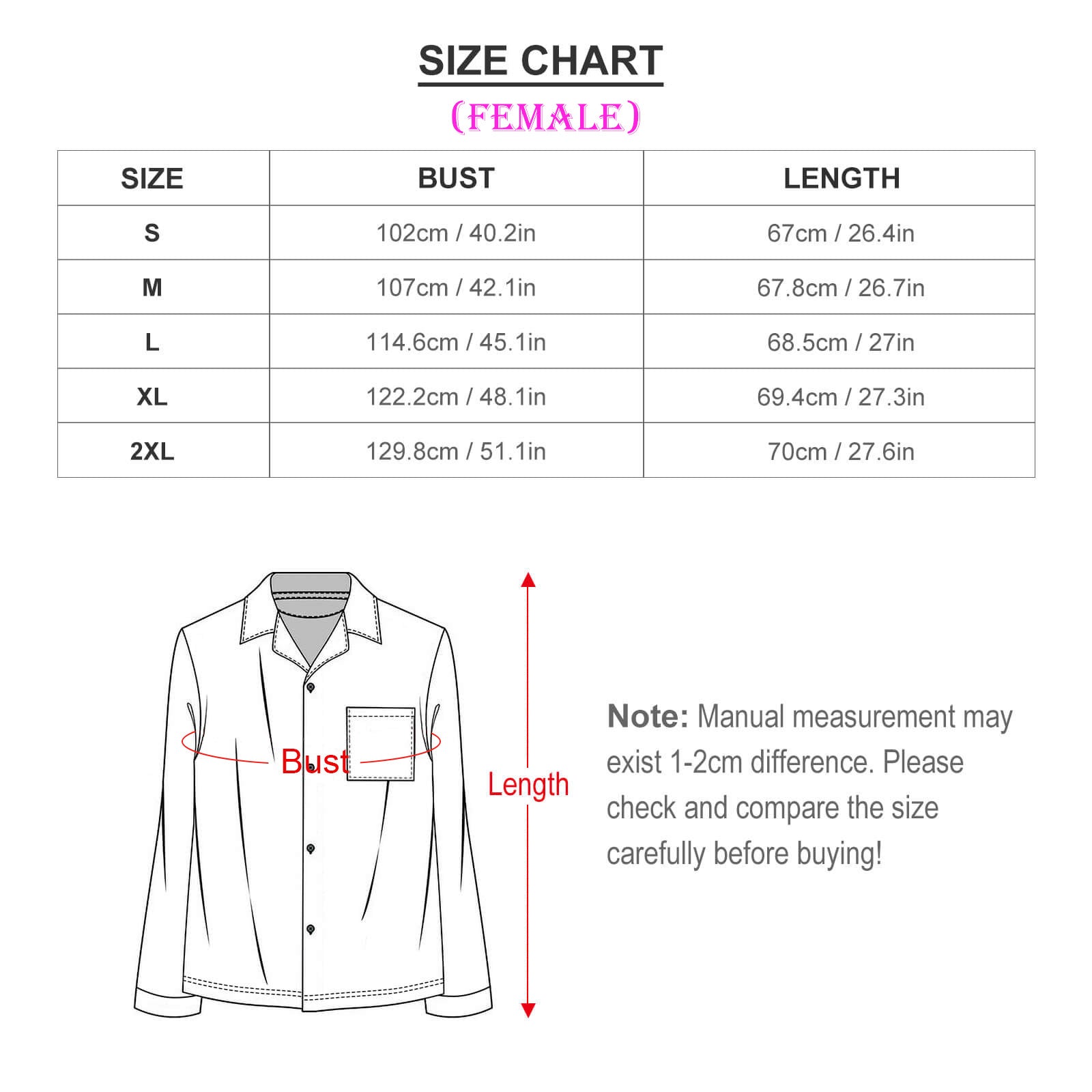 Female V-Neck Long Sleeve Pajamas Size Chart-Shirts-WEPRINTME