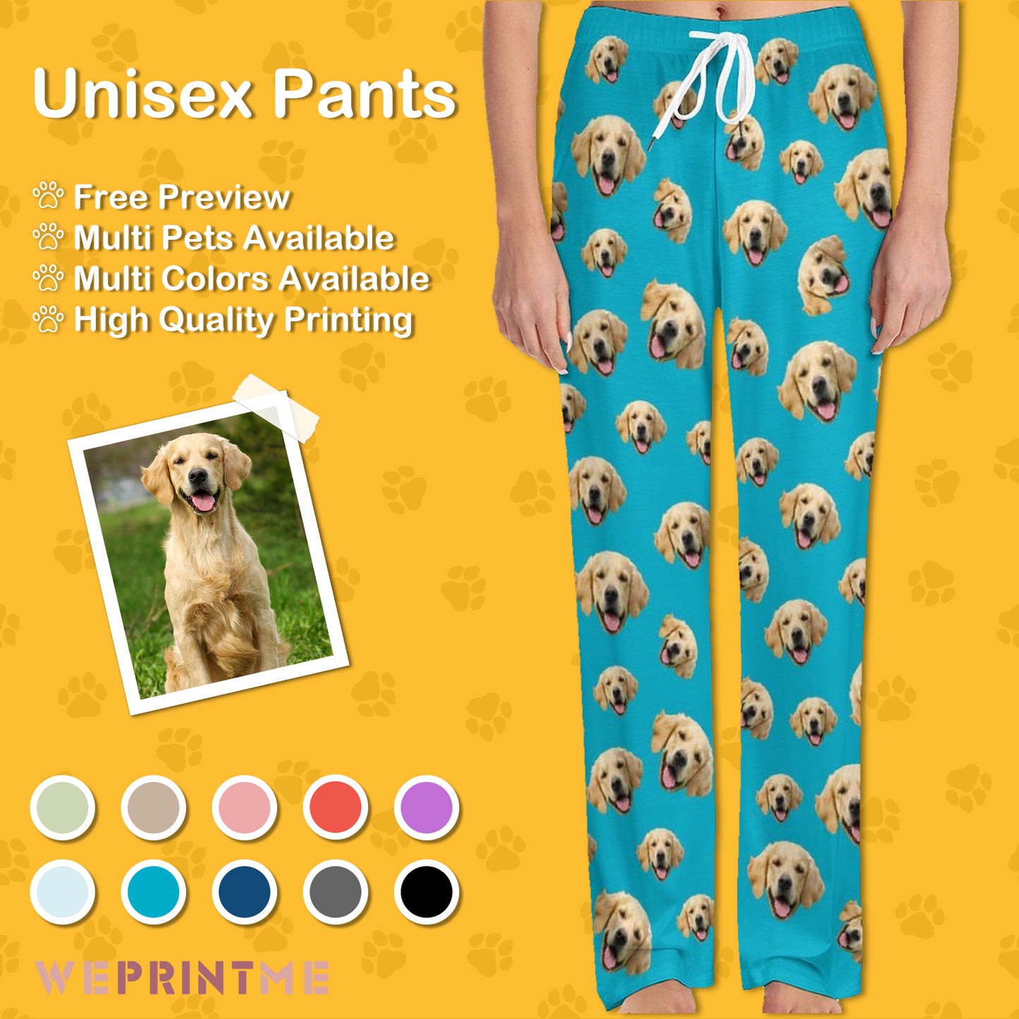 Upload Pet Photo to Create a Personalized Pet Pajama Pants, Multi Pets and Colors