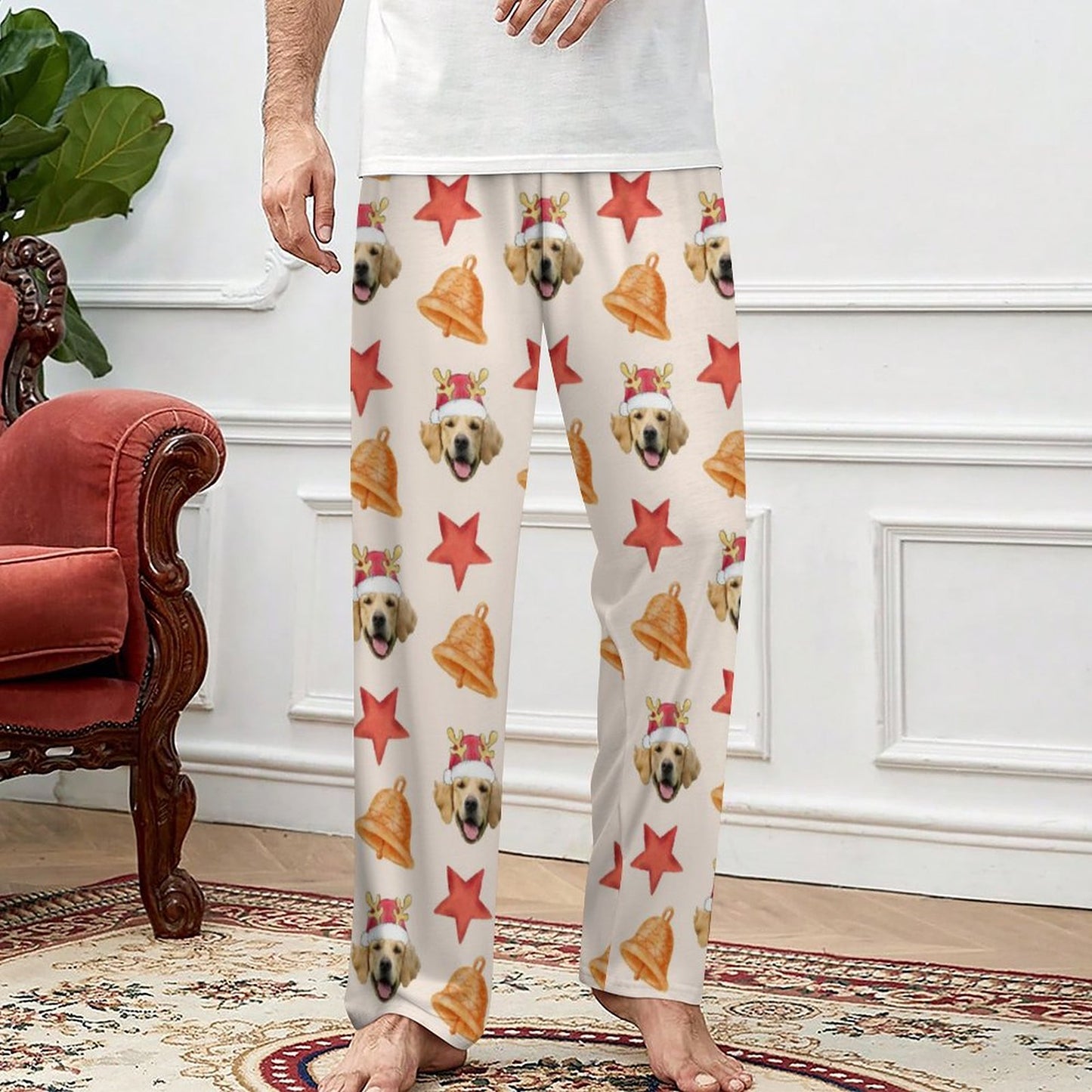 Custom Pet Face Pajama Pants Stars Christmas Pants