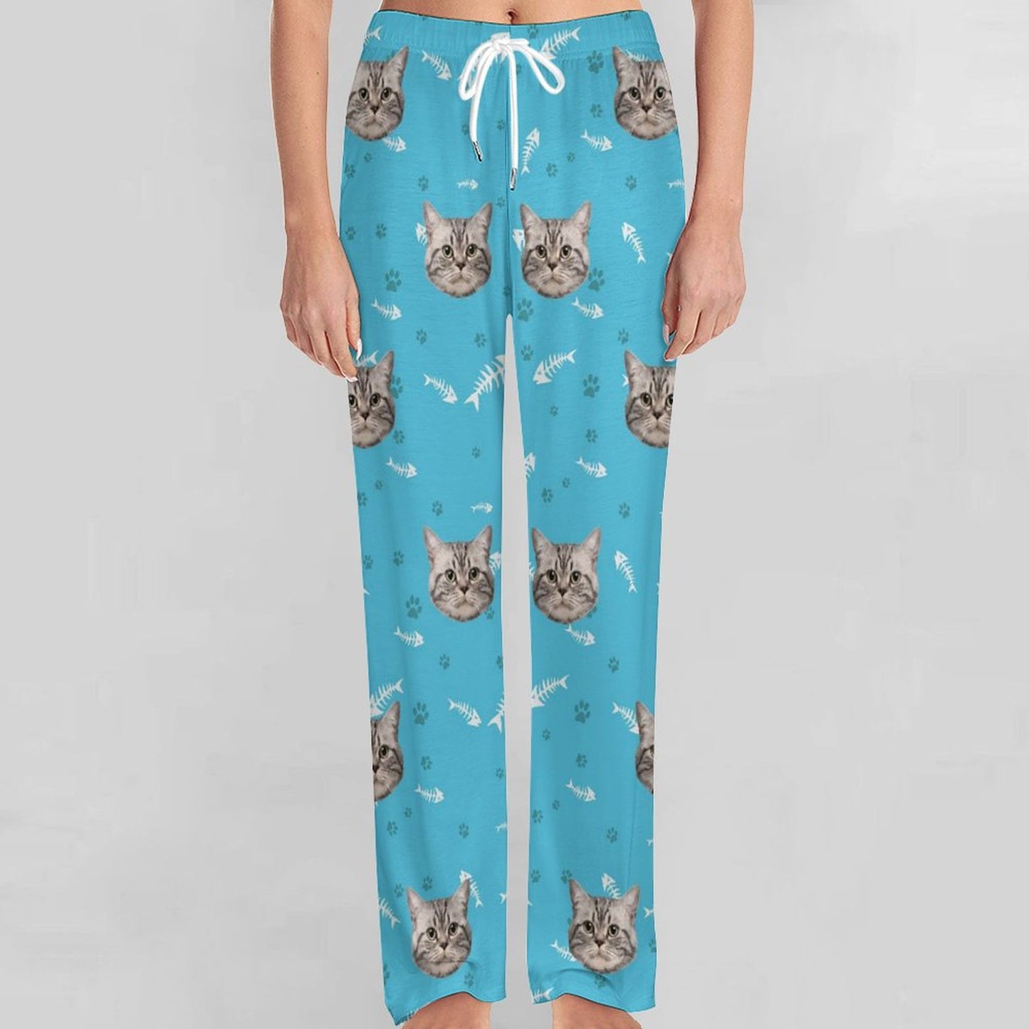 Women Front Show of Personalized Cat Pajama Pants Cats Face on Pants