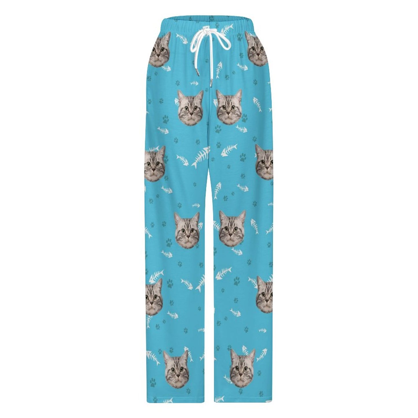 Front of Personalized Cat Pajama Pants Cats Face on Pants