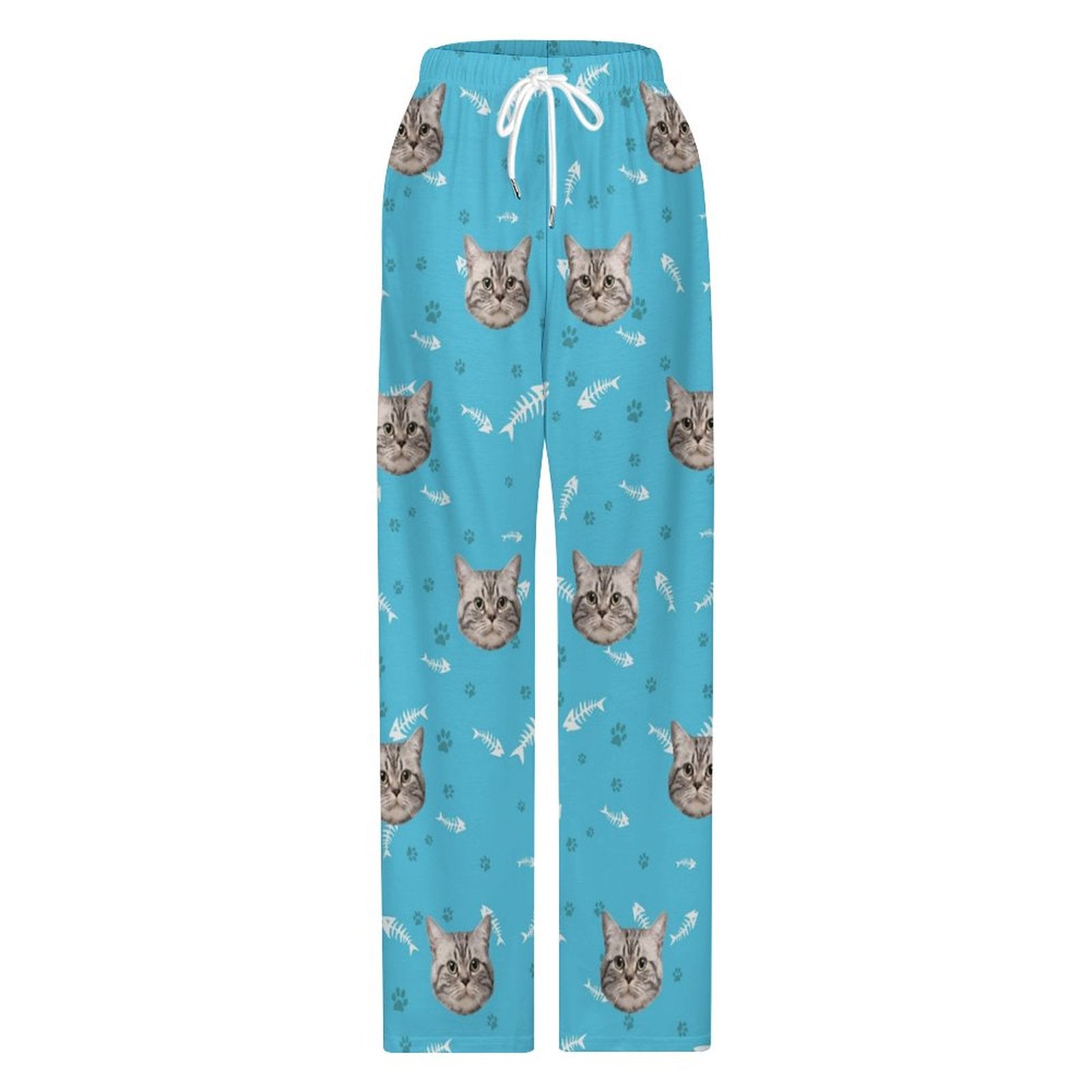 Front of Personalized Cat Pajama Pants Cats Face on Pants