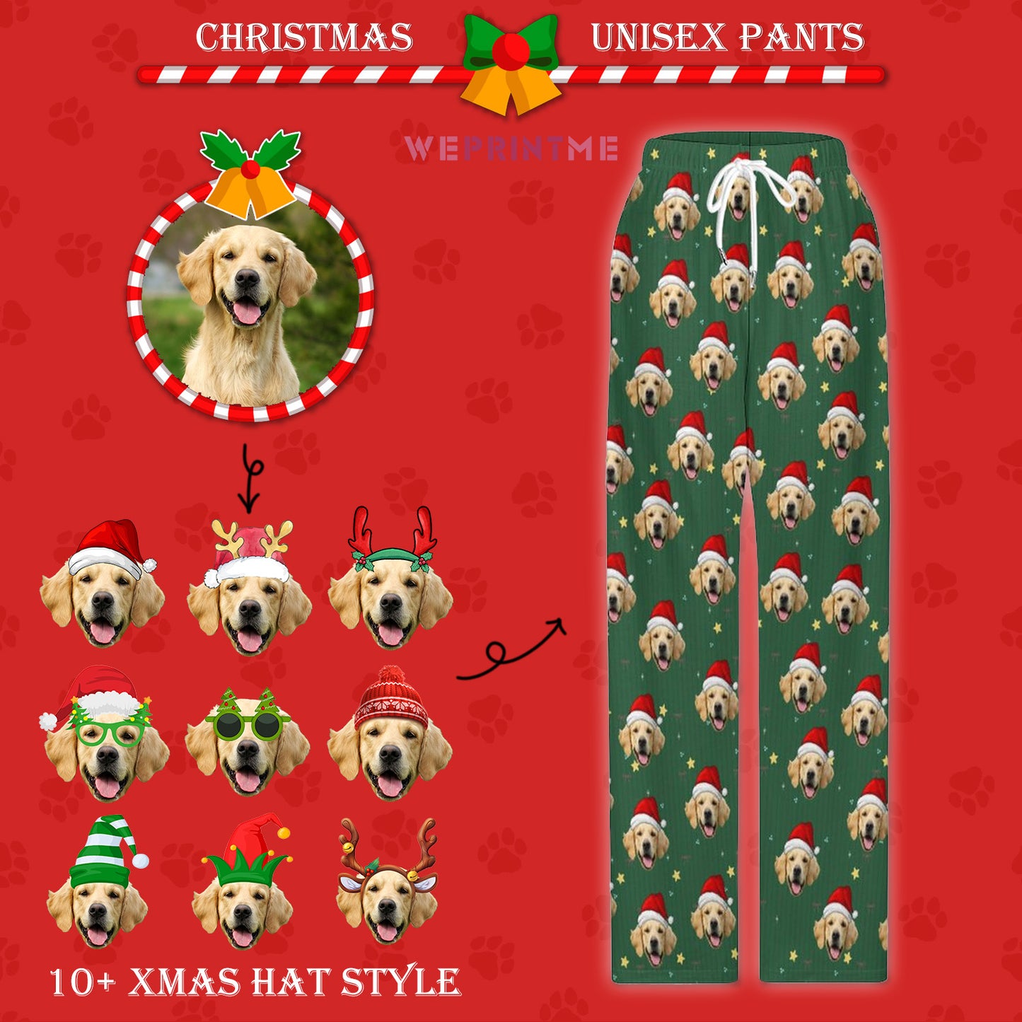 Custom Pet Pajama Pants Green Star Christmas Pants