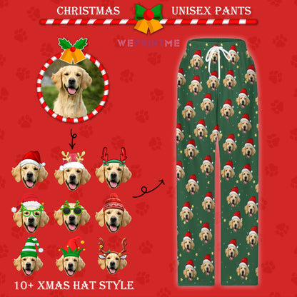 Custom Pet Pajama Pants Green Star Christmas Pants