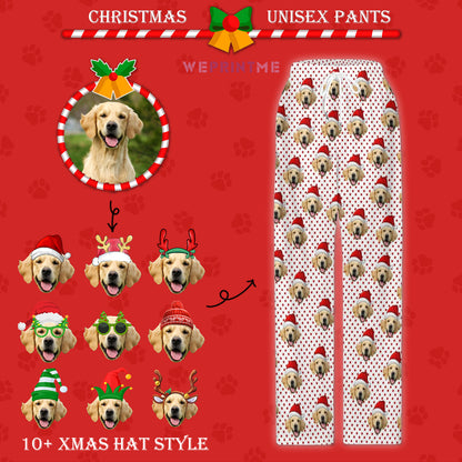 Custom Pet Face Pajama Pants Red Dots Christmas Pants