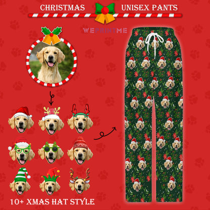 Custom Pet Face Pajama Pants Flowers Christmas Pants