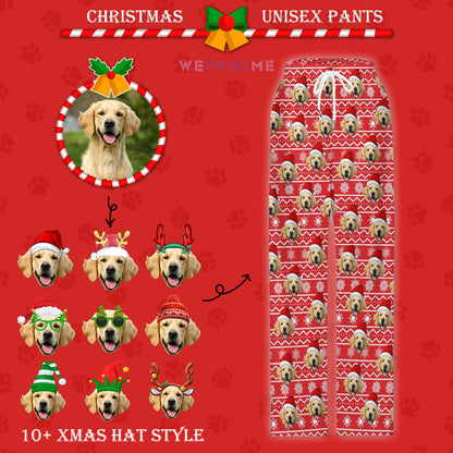 Custom Pet Face Pajama Pants Snow Stripe Christmas Pants