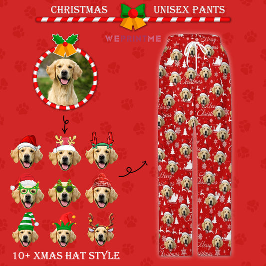 Custom Pet Face Pajama Pants Merry Christmas Pants