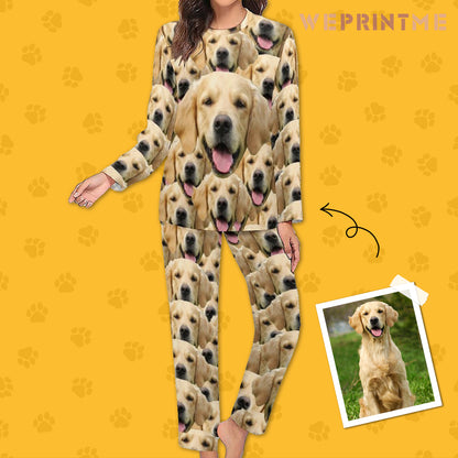 Personalized Pet Pajamas Seamless Face Women's Long Sleeve Pajamas