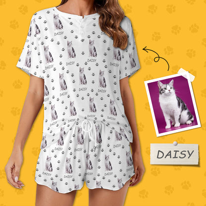 Personalized Pet Pajamas Paws Path Women's Short Sleeve Pajama Set