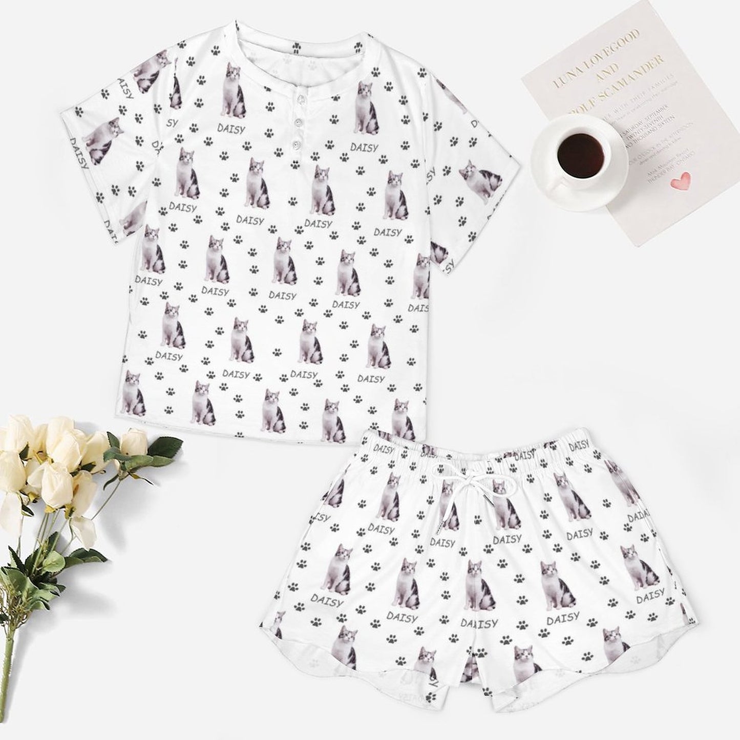 Personalized Pet Pajamas Paws Path Women's Short Sleeve Pajama Set