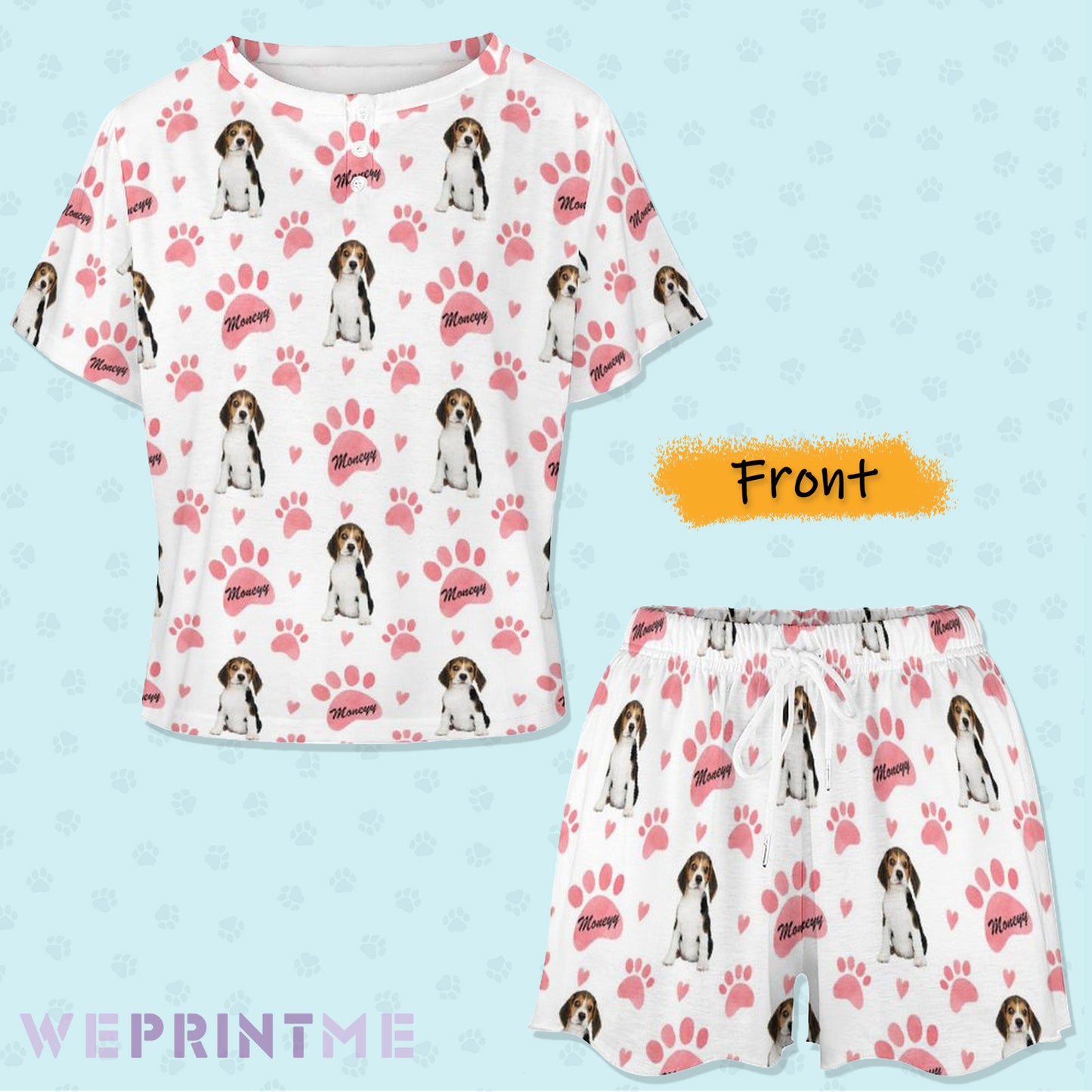 Personalized Pet Pajamas Pink Paws Women's Short Sleeve Pajama Set