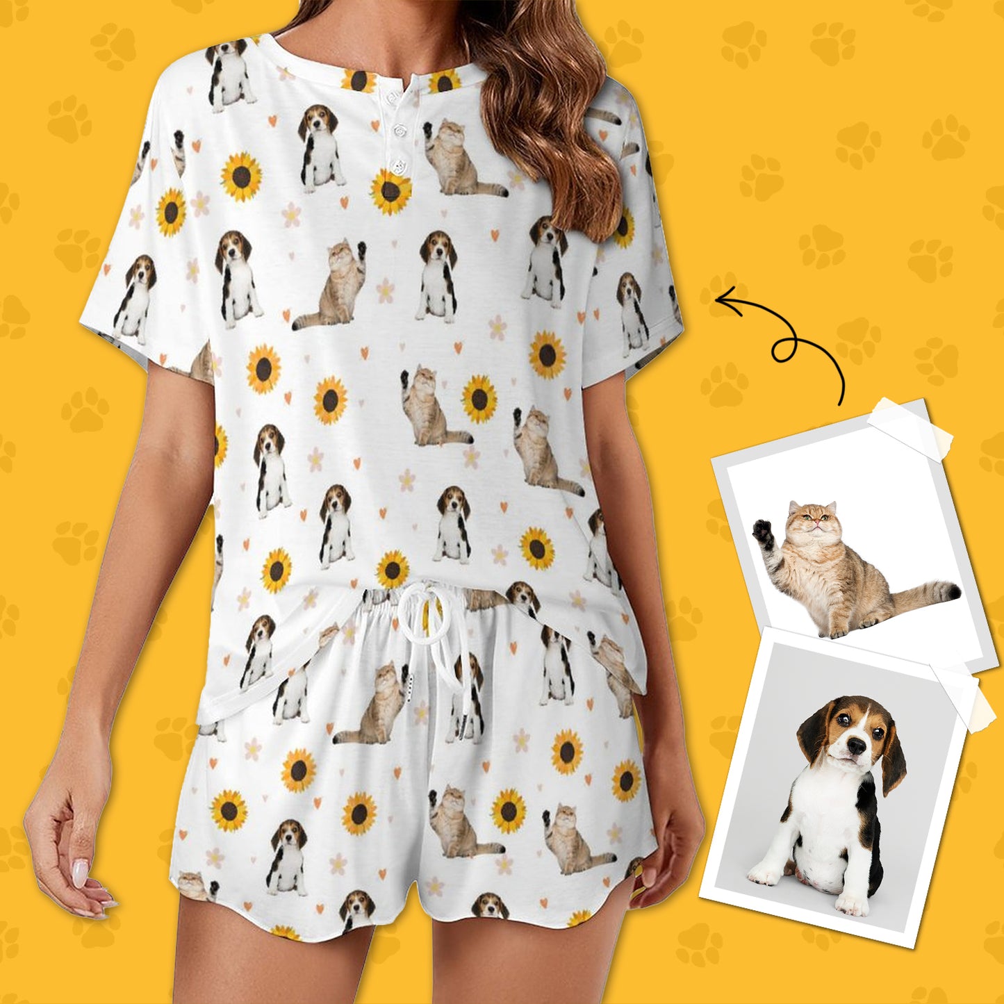 Personalized Pet Pajamas Sun Flower Women's Short Sleeve Pajama Set