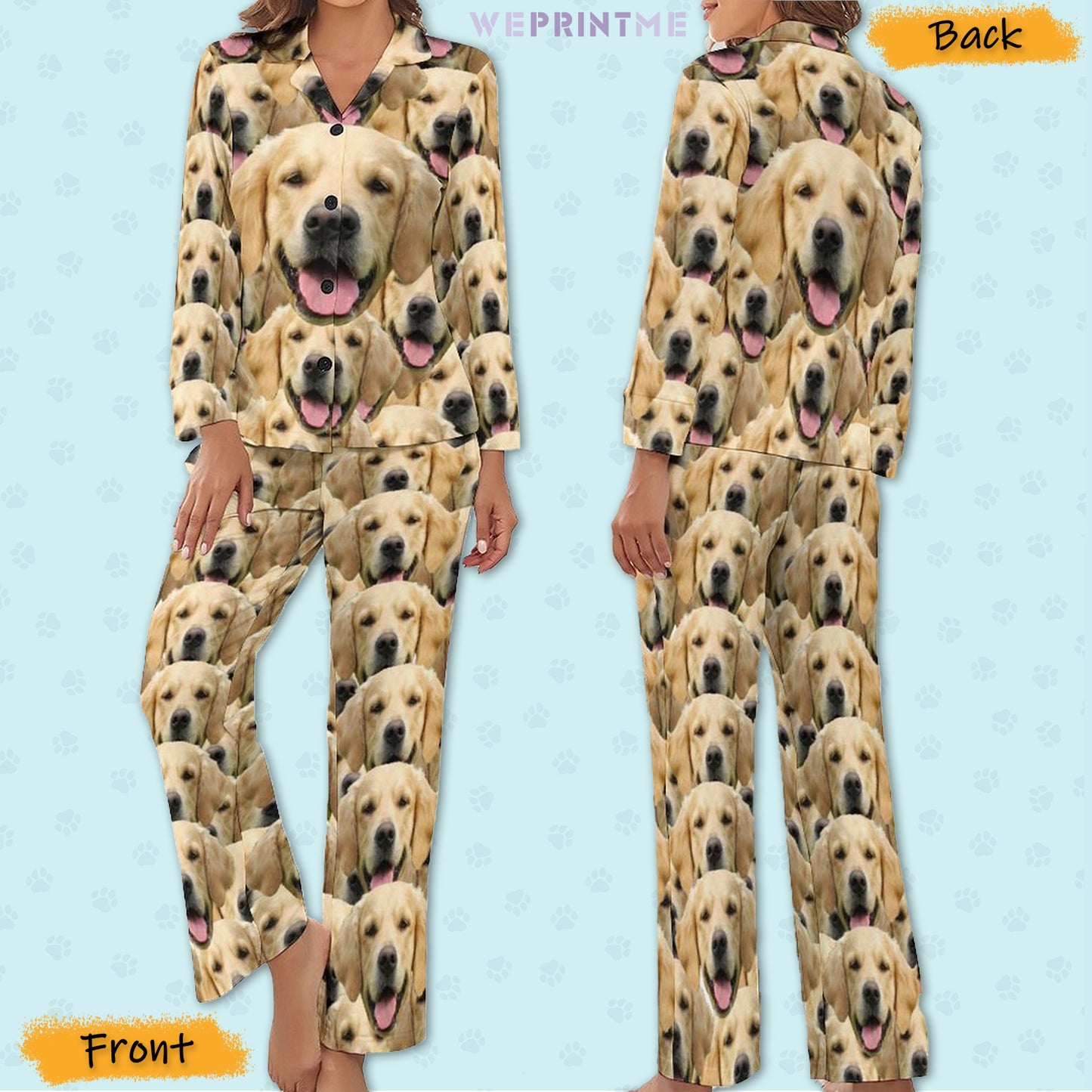 Personalized Pet Pajamas Seamless Face Women's Long Sleeve Pajama Set