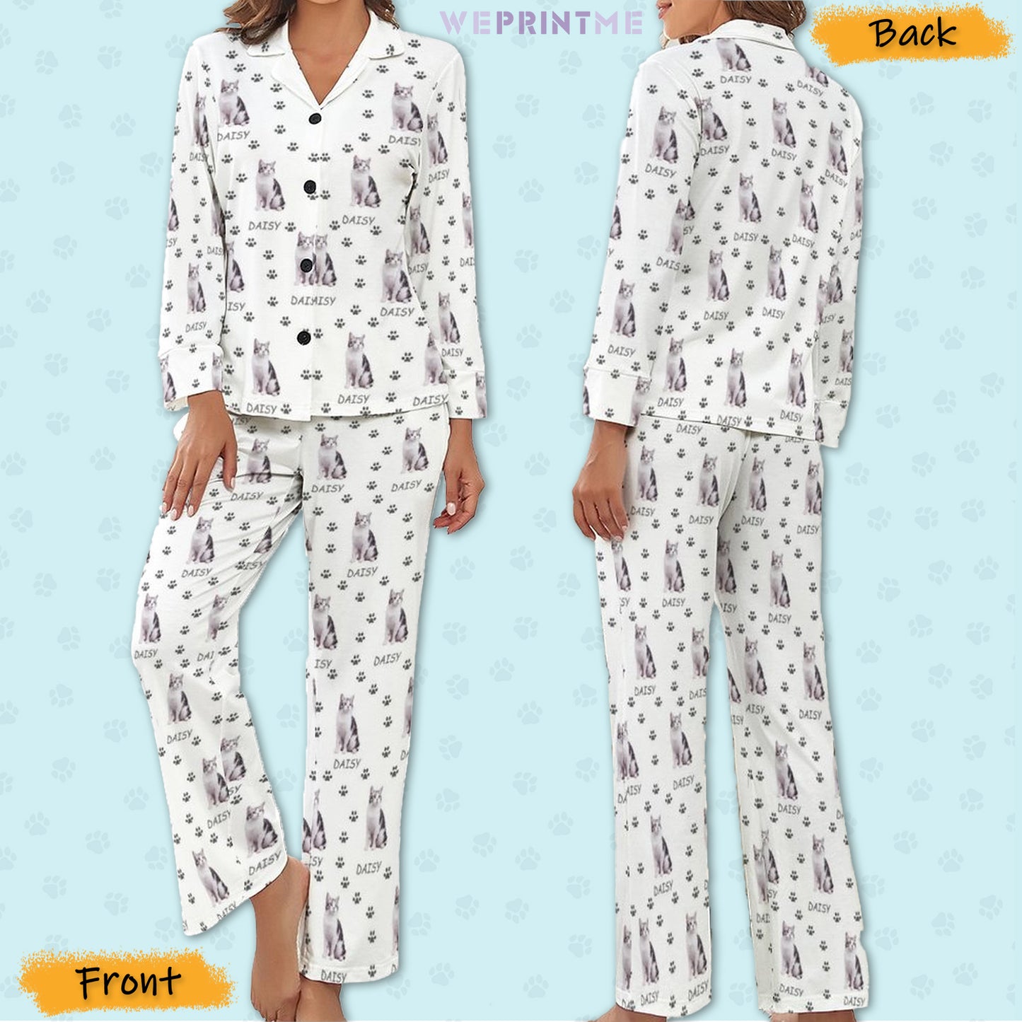 Personalized Pet Pajamas Pet Paws Path Women's Long Sleeve Pajama Set