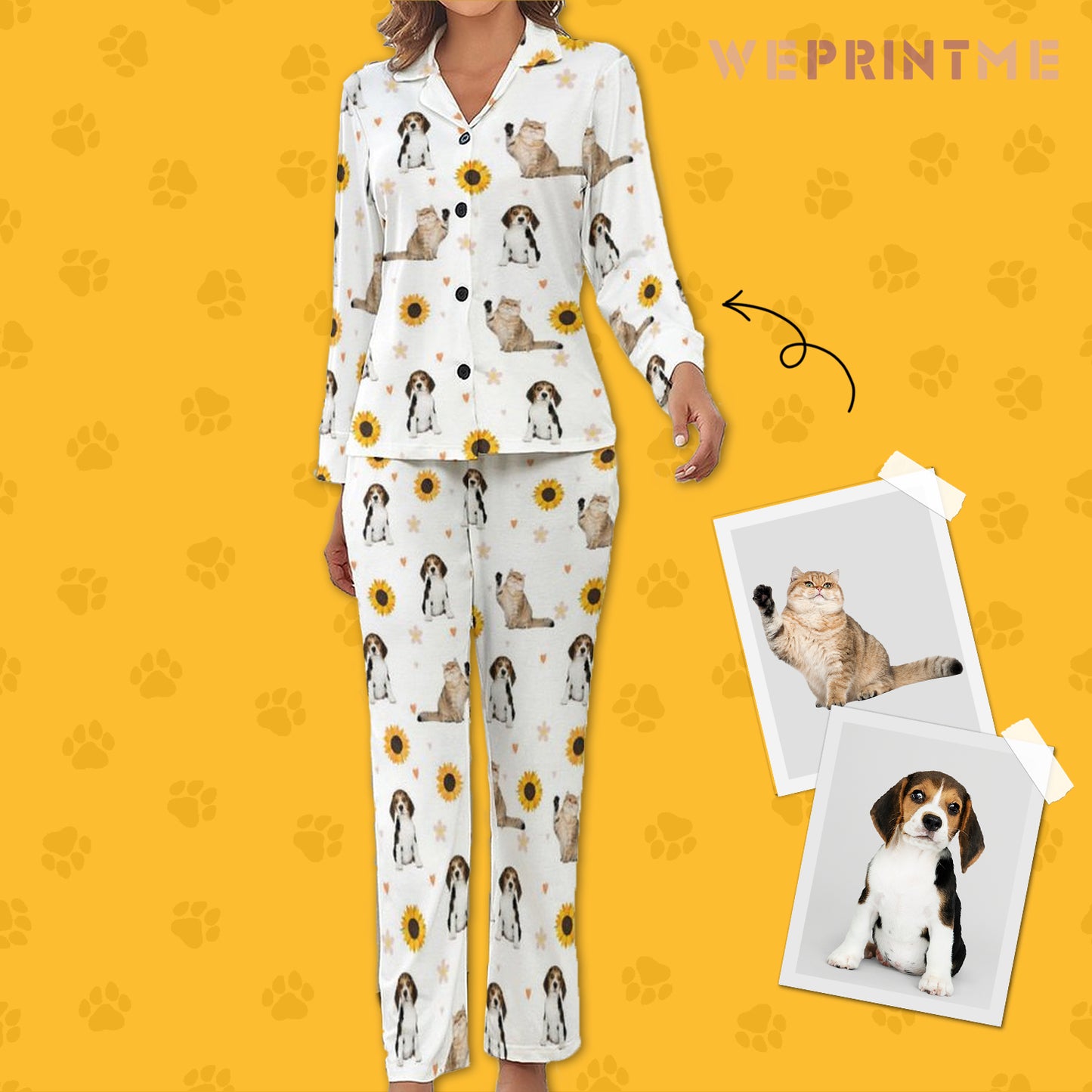 Personalized Pet Pajamas Sun Flower Women's Long Sleeve Pajama Set