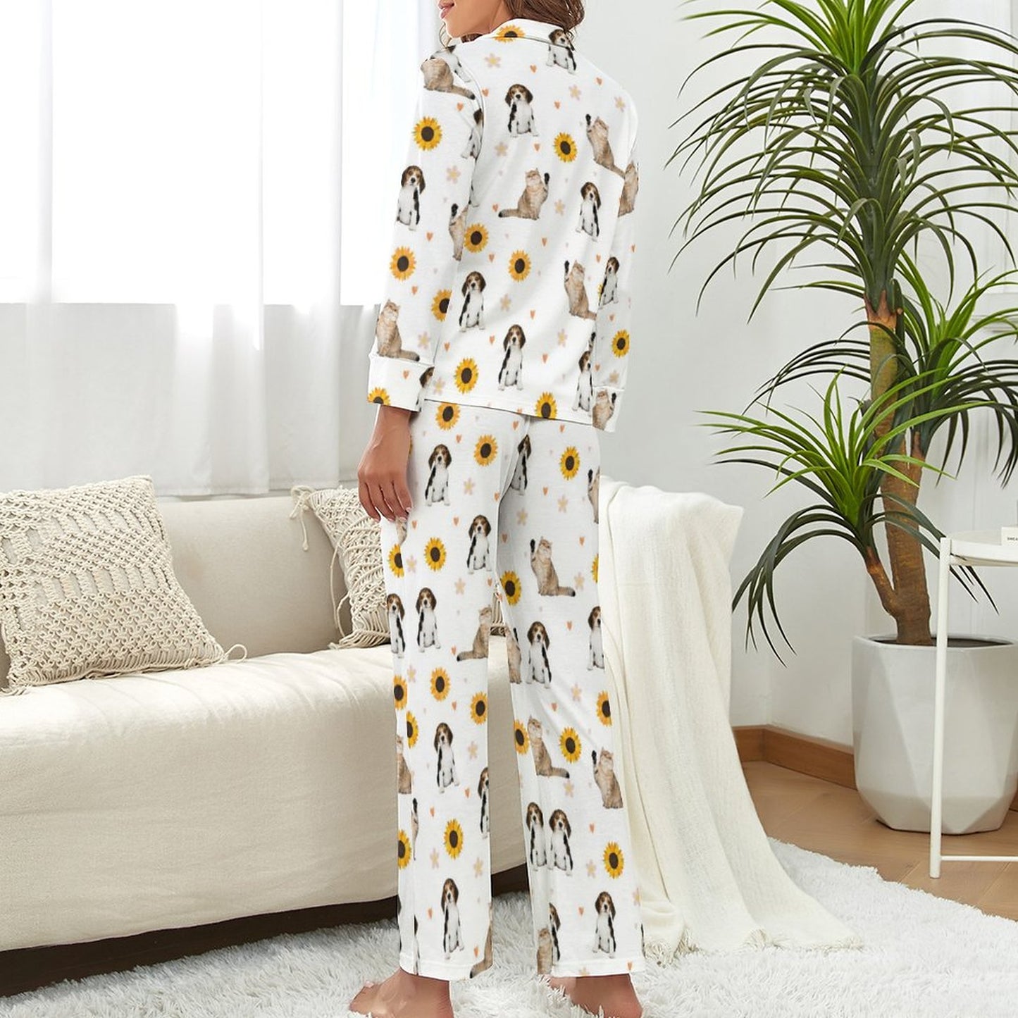 Personalized Pet Pajamas Sun Flower Women's Long Sleeve Pajama Set