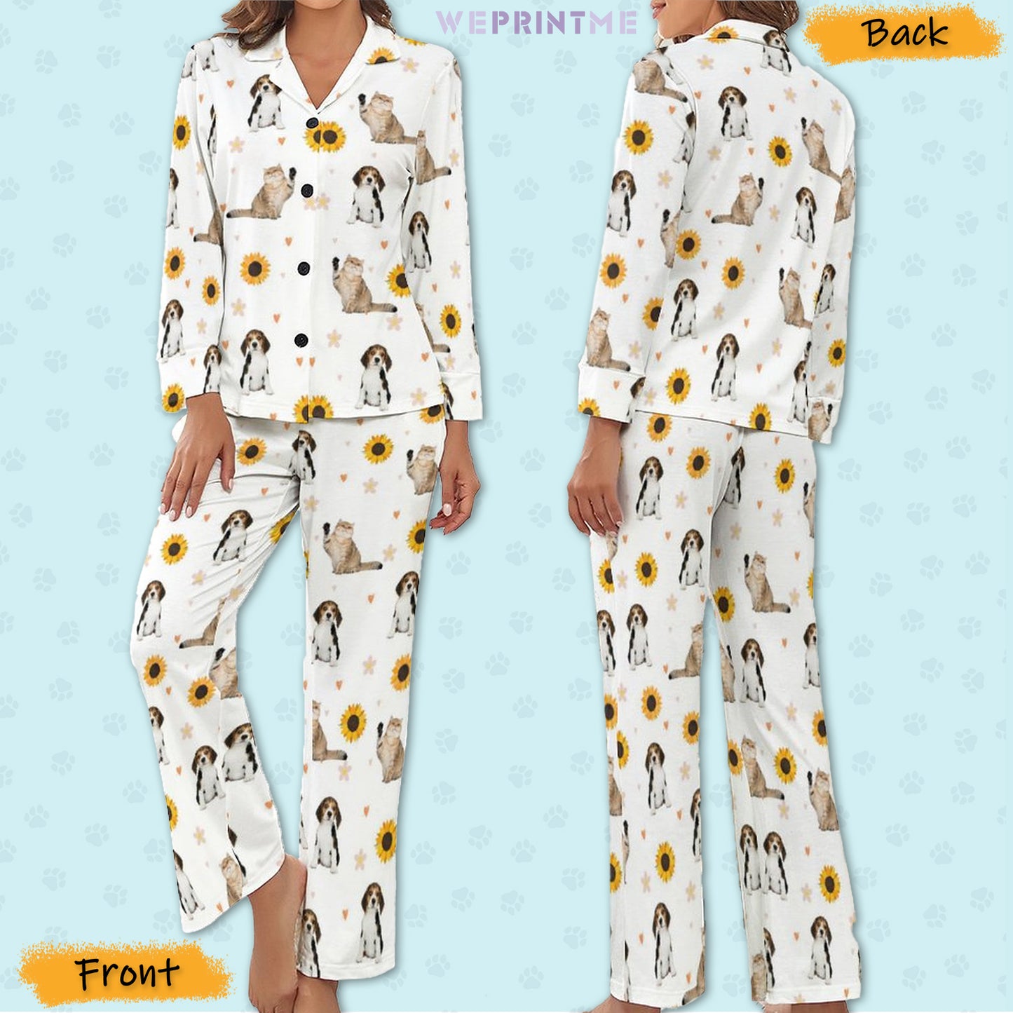 Personalized Pet Pajamas Sun Flower Women's Long Sleeve Pajama Set