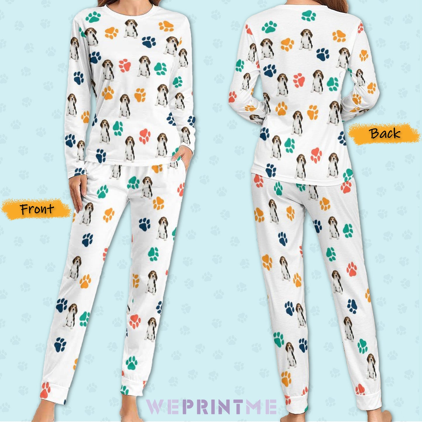 Personalized Pet Pajamas Lovely Pet and Paws Women's Long Sleeve Pajamas