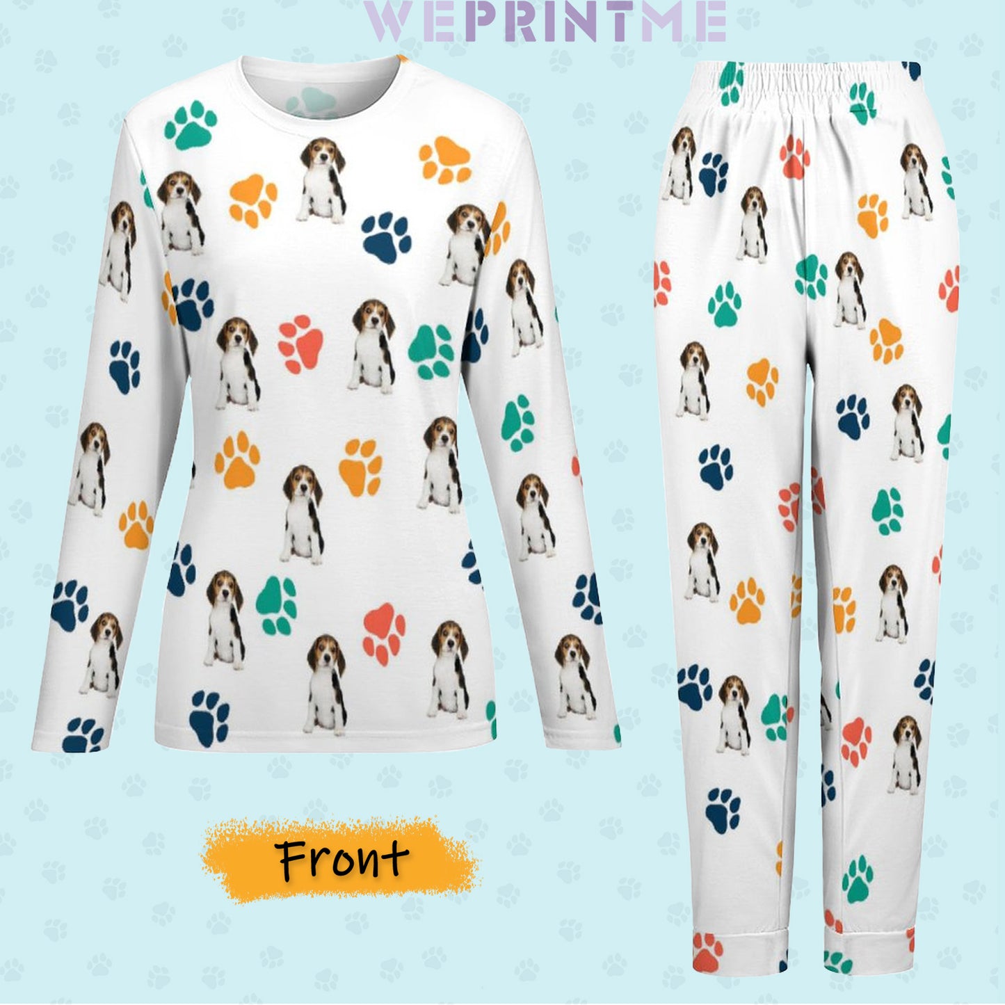 Personalized Pet Pajamas Lovely Pet and Paws Women's Long Sleeve Pajamas