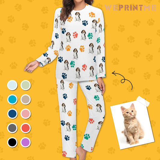 Personalized Pet Pajamas Lovely Pet and Paws Women's Long Sleeve Pajamas