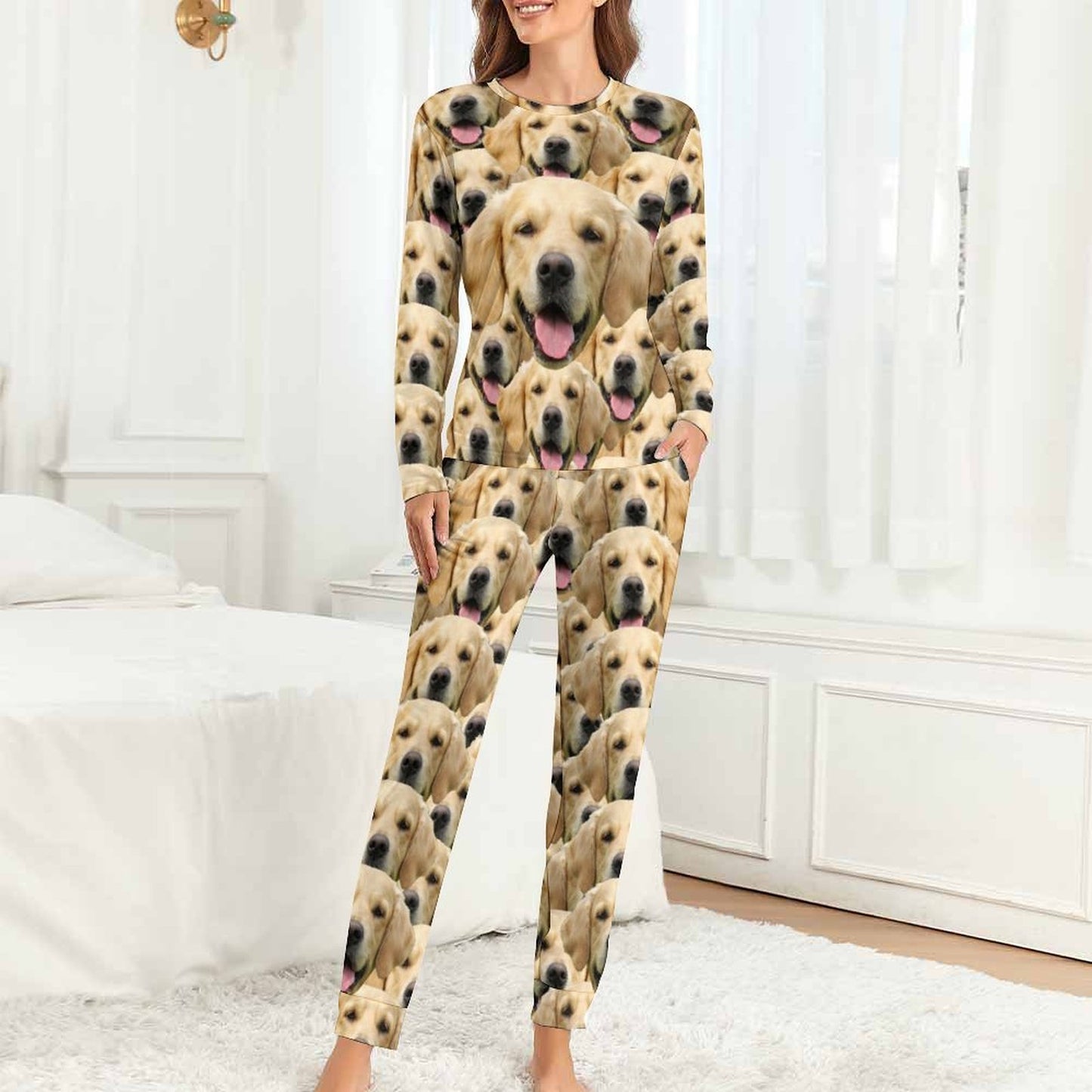 Personalized Pet Pajamas Seamless Face Women's Long Sleeve Pajamas