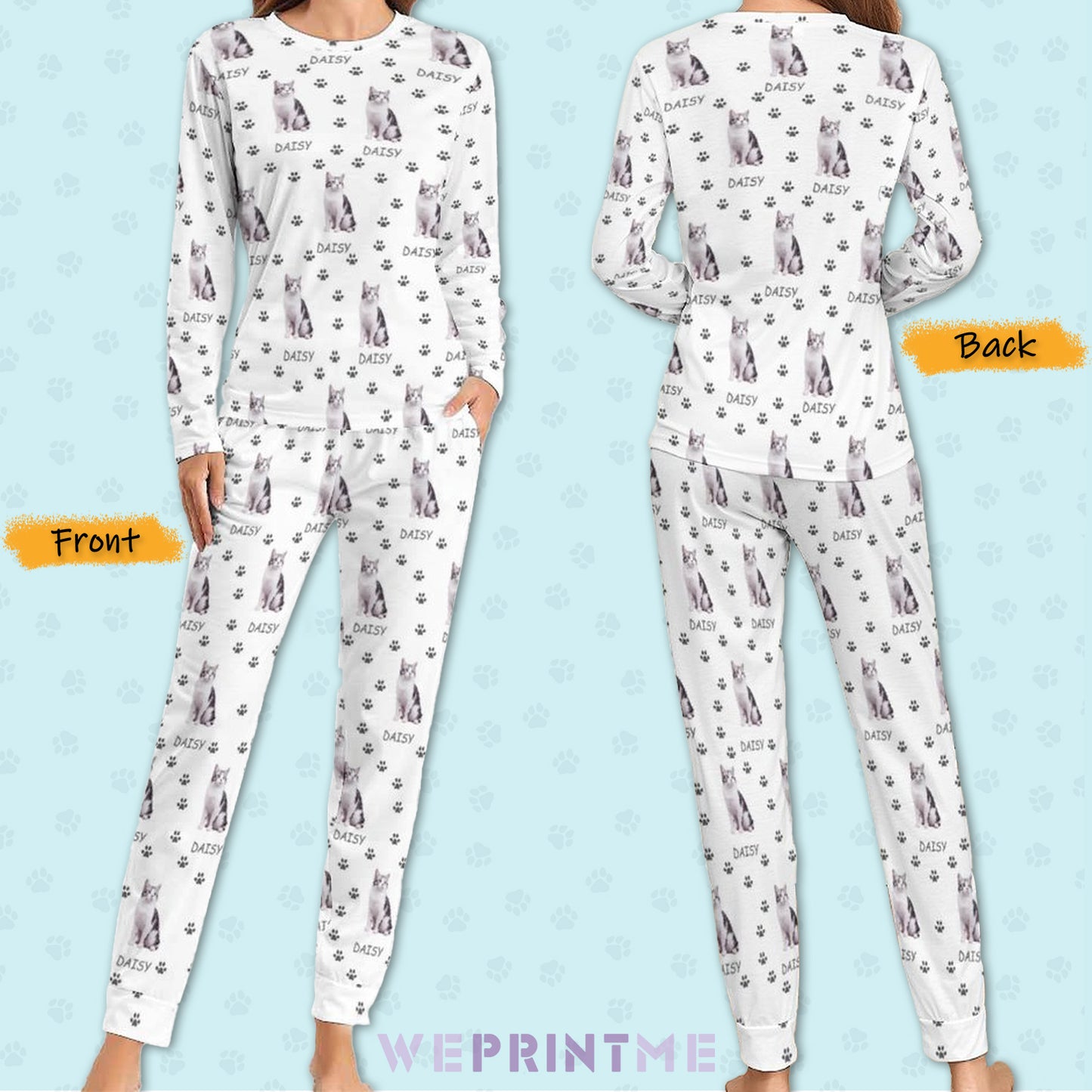 Personalized Pet Pajamas Pet Paws Path Women's Long Sleeve Pajamas