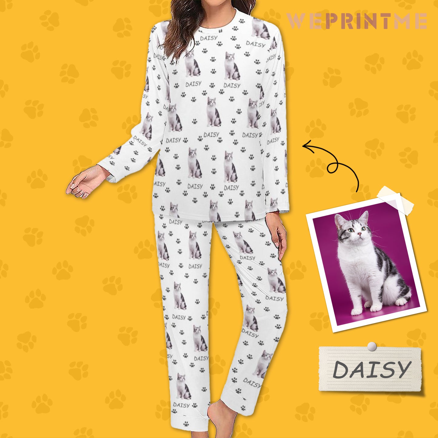 Personalized Pet Pajamas Pet Paws Path Women's Long Sleeve Pajamas