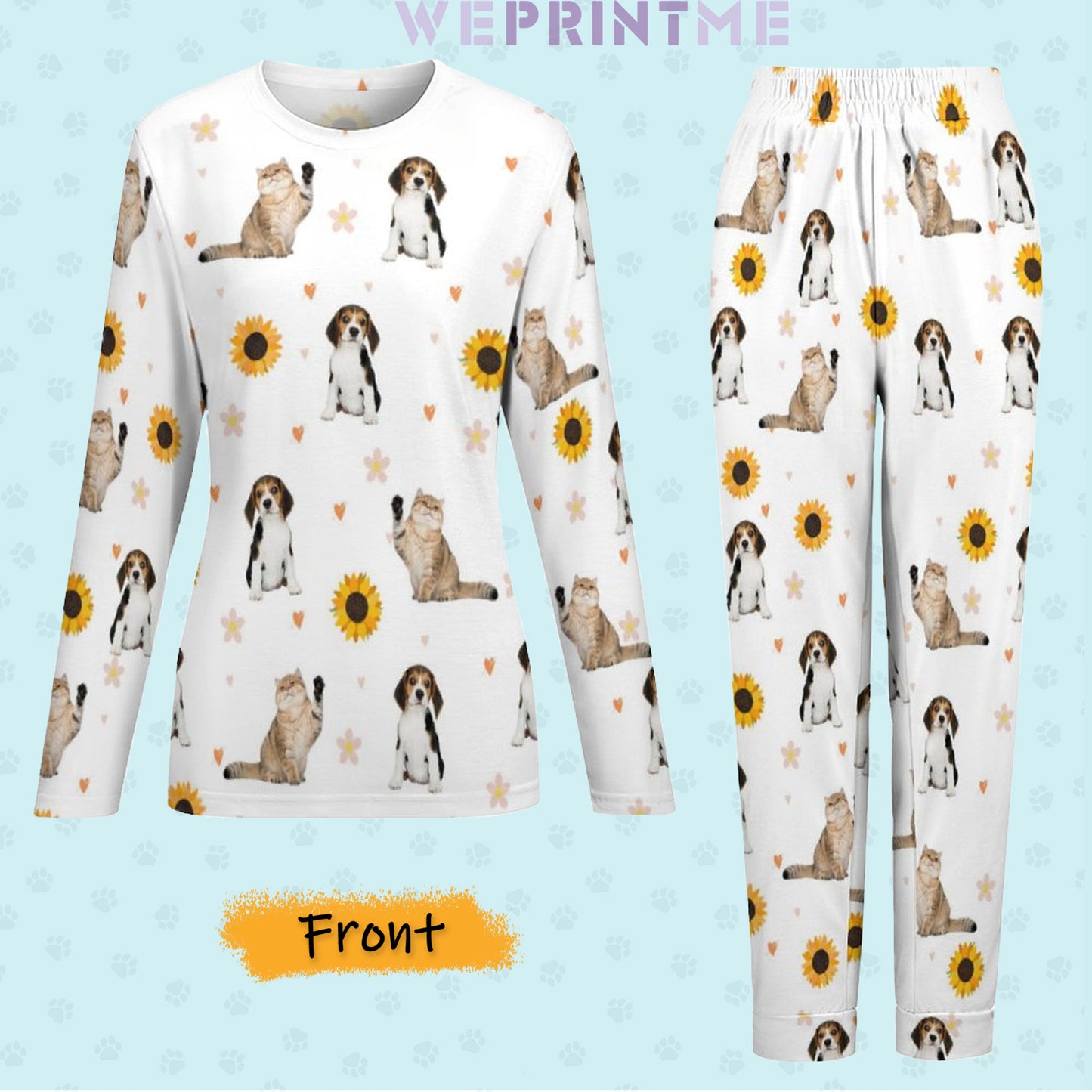 Personalized Pet Pajamas Sun Flowers Women's Long Sleeve Pajamas