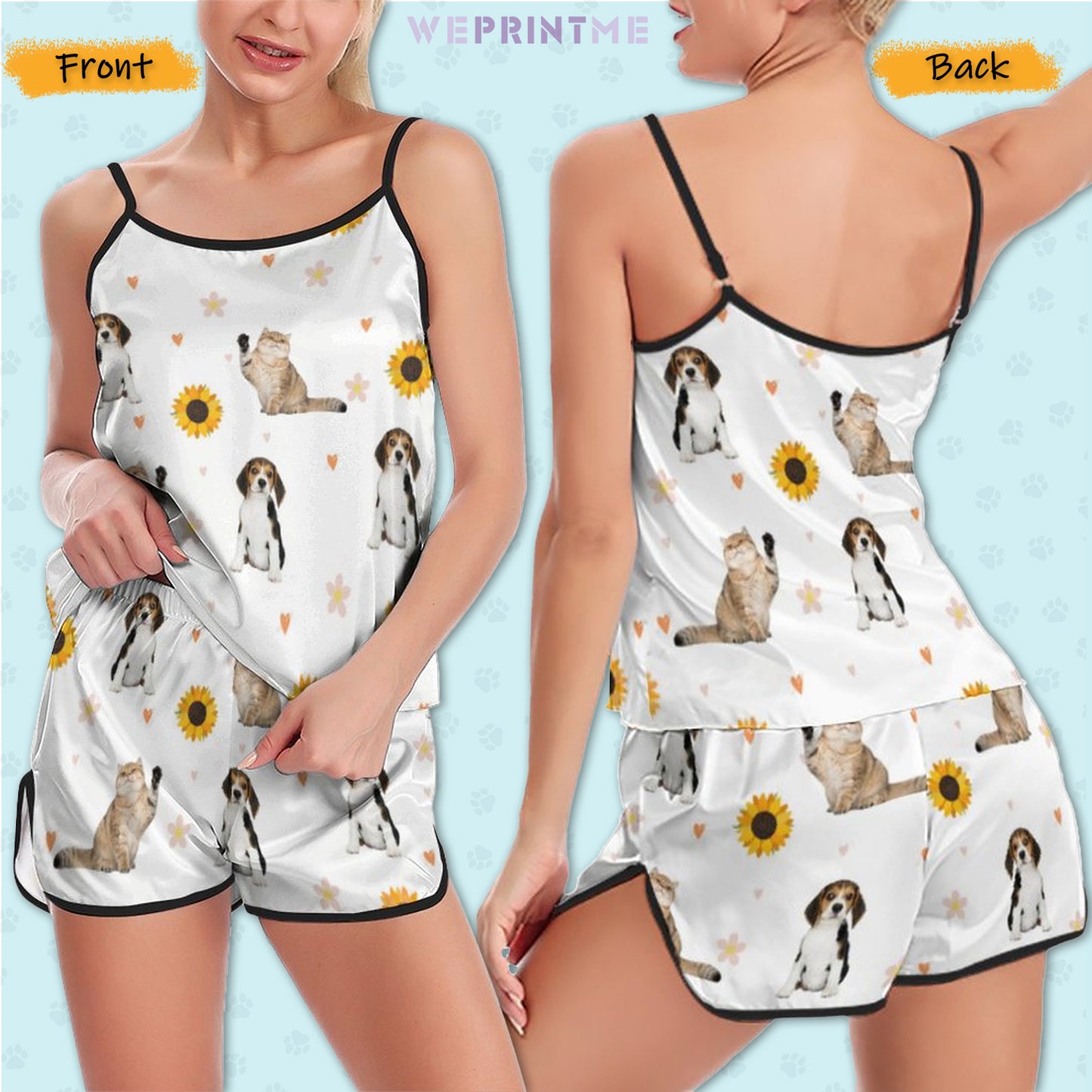 Personalized Pet Pajamas Sun Flowers Women's Cami Pajama Set