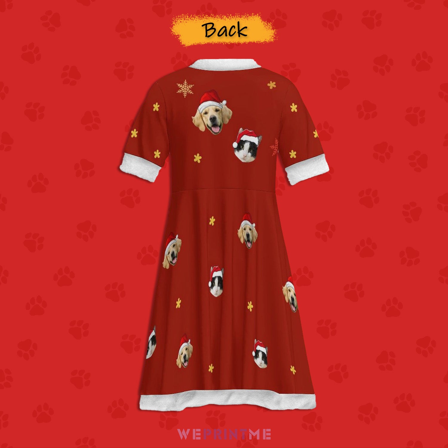 Custom Pet Face Petful Girls Christmas Dress-Back-WEPRINTME