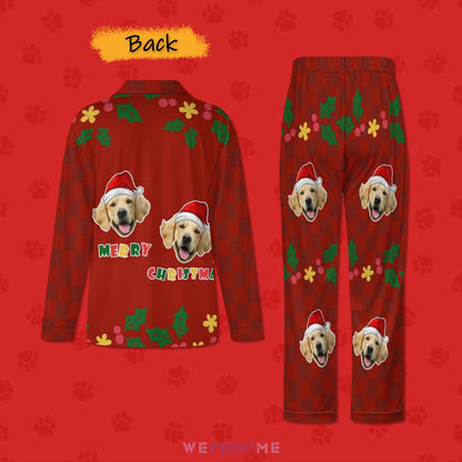 Custom Pet Face Merry Christmas Women Long Pajamas-Back-WEPRINTME