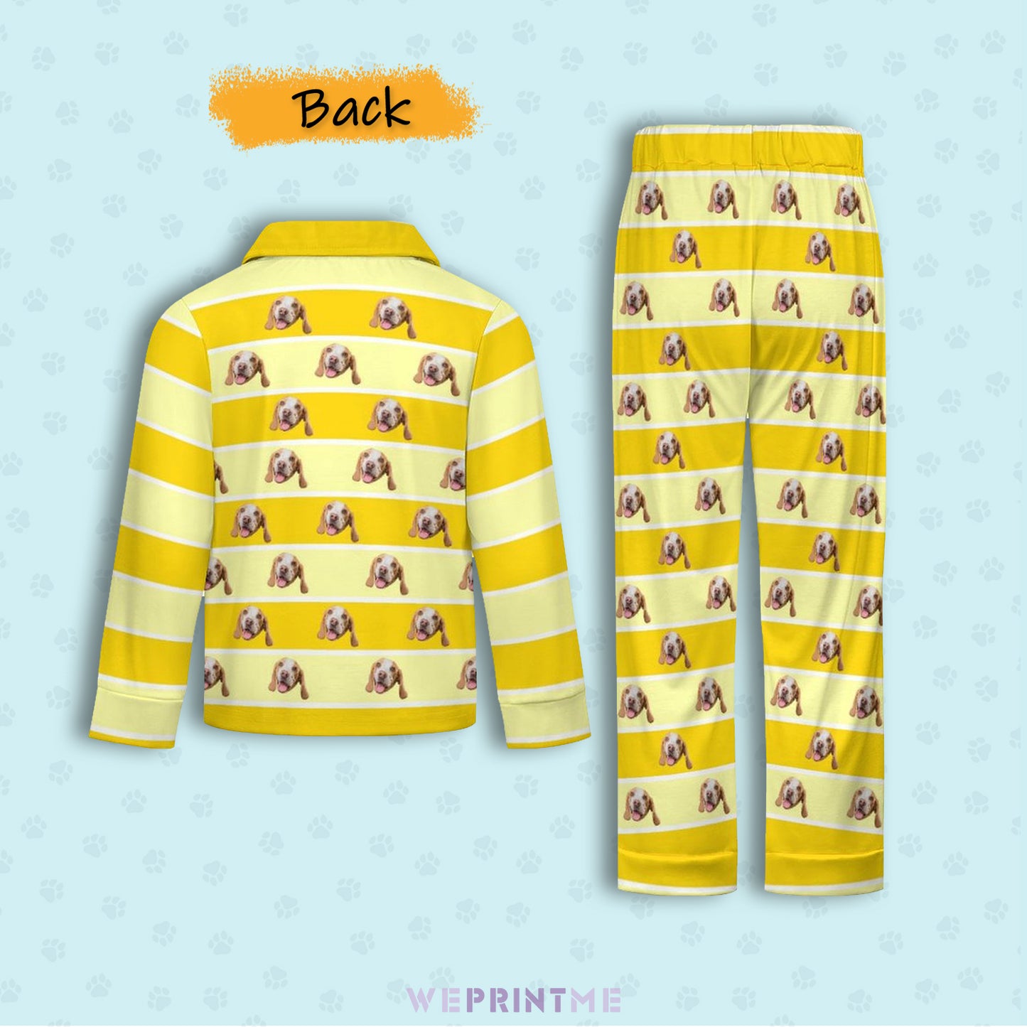 Custom Pet Face Stripe Button-Down Kids Pajama Set