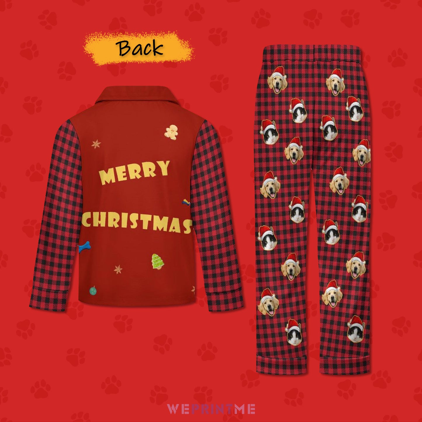 Custom Pet Face Guard Treats Kids Christmas Pajamas-Back-WEPRINTME