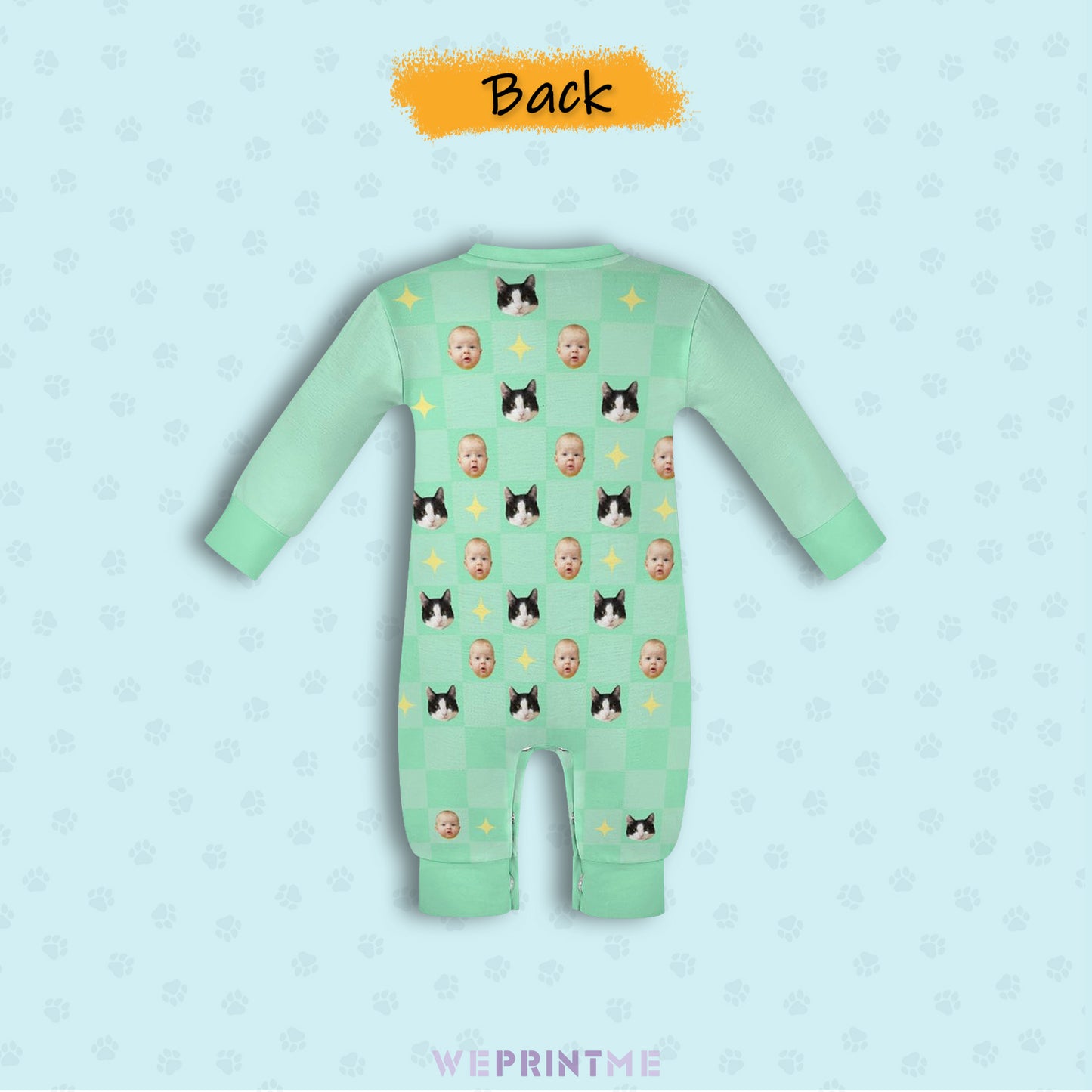 Custom Pet and Baby Face Stars Long Sleeve Romper