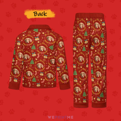 Custom Pet Face Wreath Kids Christmas Pajamas-Red Back-WEPRINTME