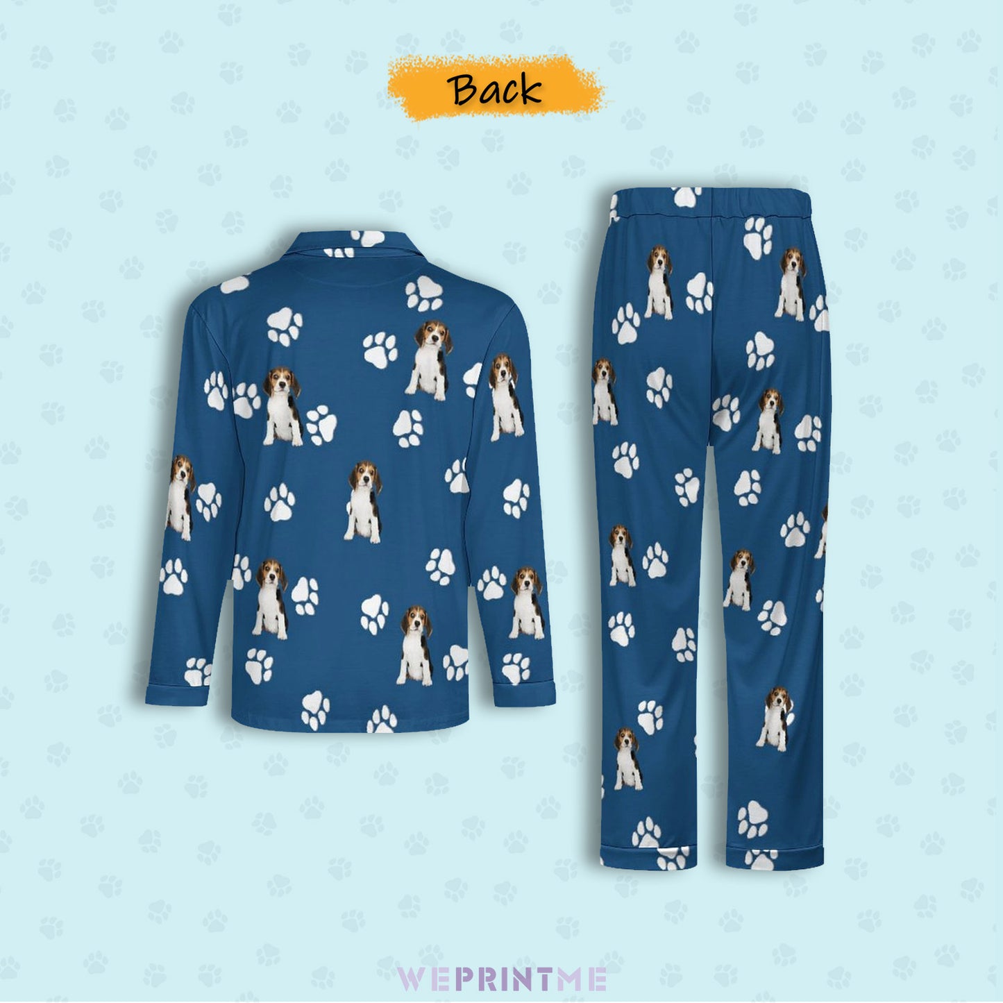 Custom Pet Face Pet Paws Men's Cotton Long Pajama Set