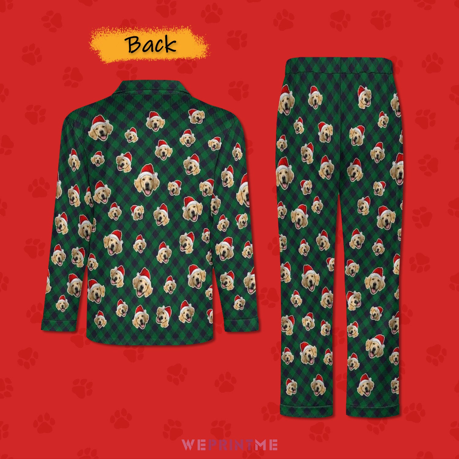 Custom Pet Face Christmas Couple Matching Pajamas-Back 3-WEPRINTME