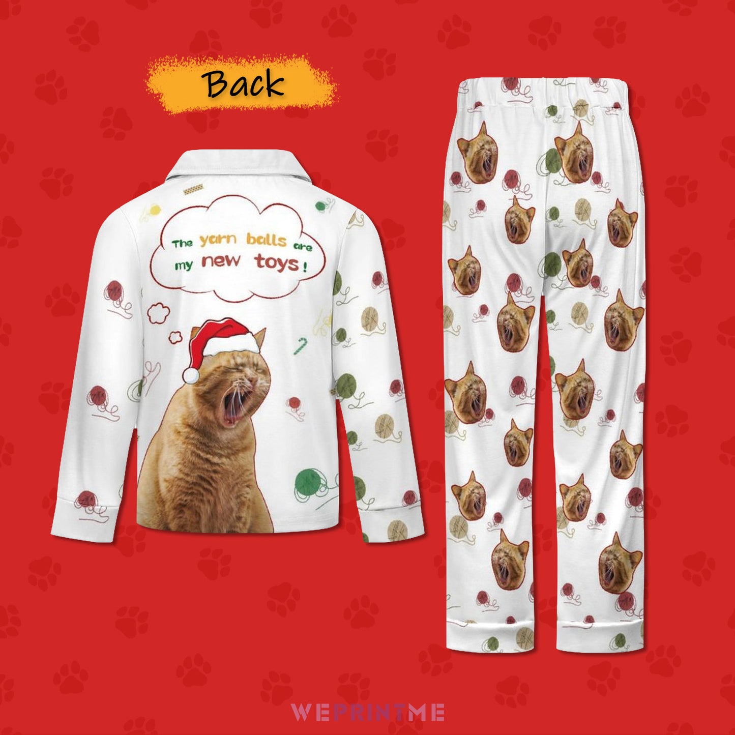 Custom Pet Play Yarn Balls Kids Christmas Pajamas-Back-WEPRINTME