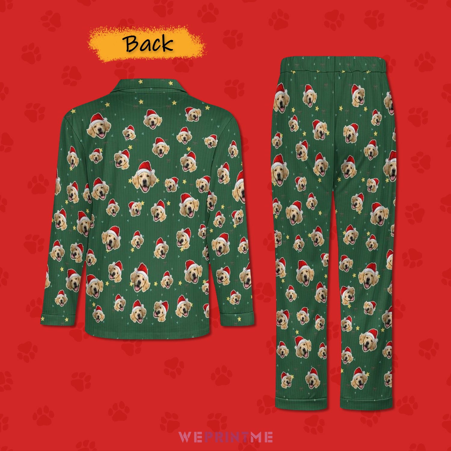 Custom Pet Face Christmas Couple Matching Pajamas-Back1-WEPRINTME