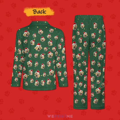 Custom Pet Face Christmas Couple Matching Pajamas-Back1-WEPRINTME