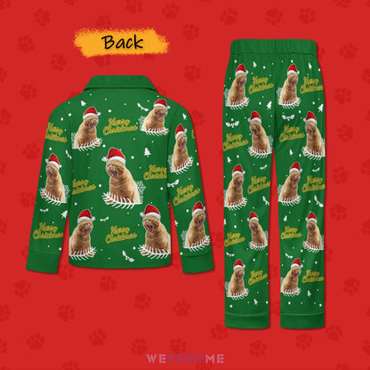 Custom Pet Merry Christmas Kids Christmas Pajamas-Green Back-WEPRINTME